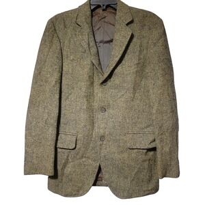 Harris Tweed 40R Men Scottish Wool‎ Blazer Jacket Green Herringbone 3-Btn